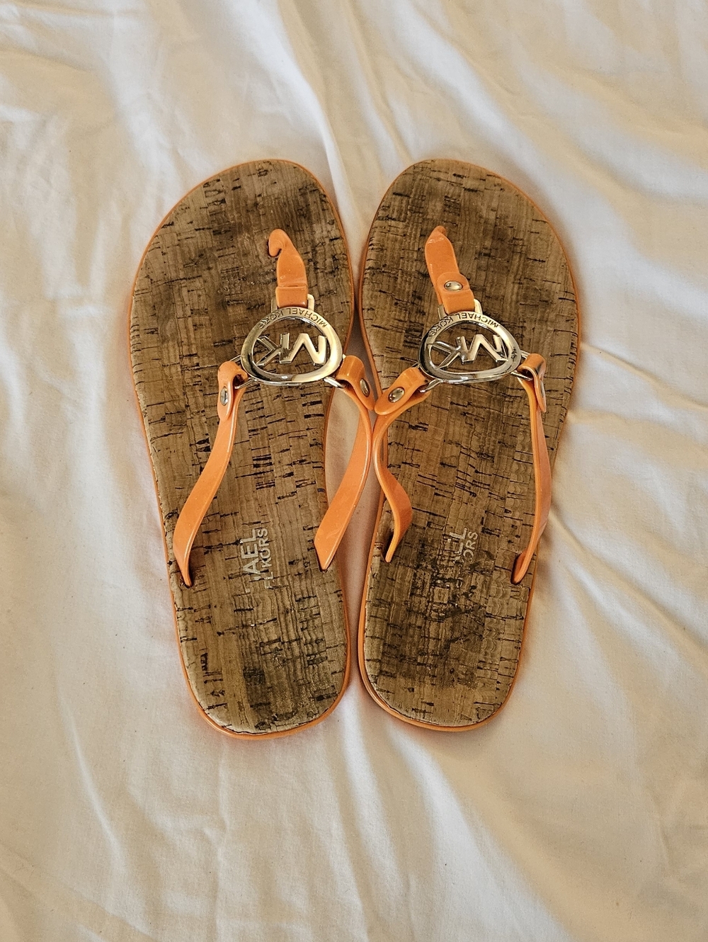 Michael Kors Orange Thong Sandals with MK Medallion, Size 8 1/2 - Picture 2 of 3